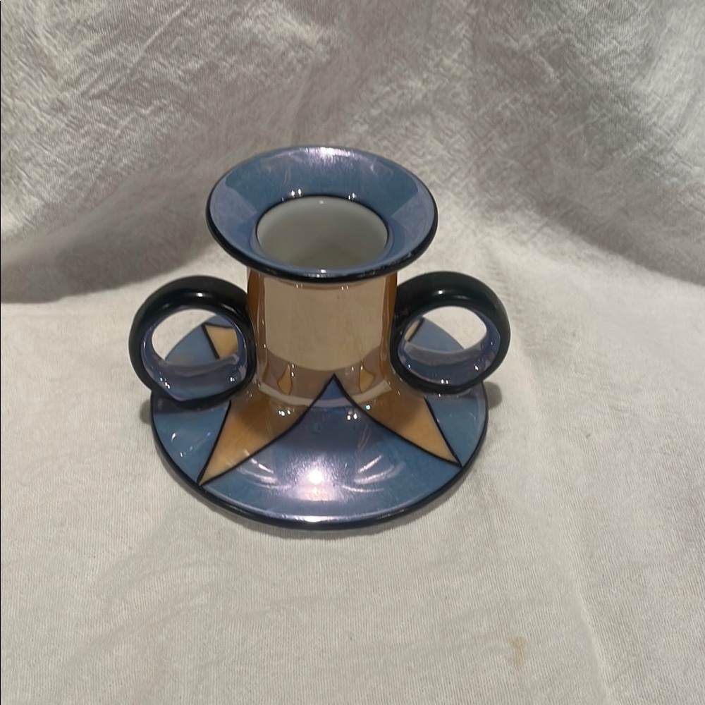 Elegant Blue and Gold Ceramic Candle Holder